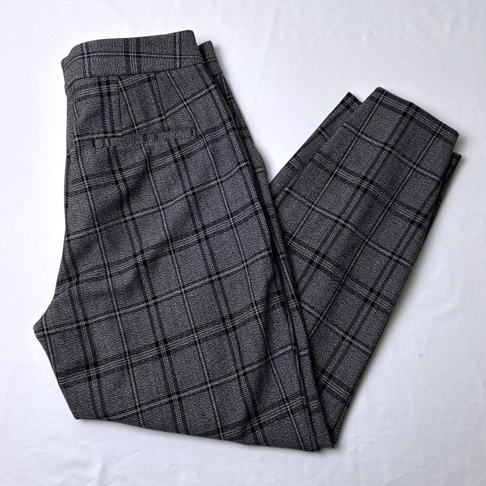 Express Womens High Rise Plaid Stretch Ankle Trousers Size 6S Grey Black Preppy